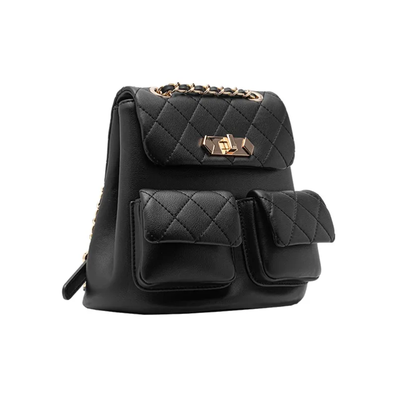 VANESSA HOGAN Cow Leather Chain Backpack Medium Size Women's Black-1