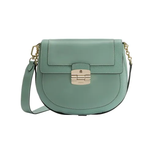 Furla Club 2 Grained Calfskin Saddle Bag Shoulder Bag Crossbody Bag Small Size Women's Mineral Green