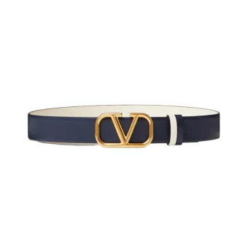 Valentino Double-Sided Belt Smooth Buckle Cow Leather Leather Belts Women's Black Width: 3cm