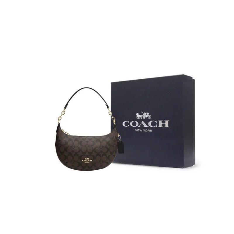 COACH Payton Artificial Leather Crescent Bag Shoulder Bag Large Size Women's Dark Brown-9