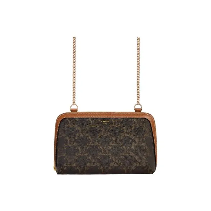 CELINE TriompheCANVAS Sheepskin Detail Chain Bag Shoulder Bag Crossbody Bag Regular Women's Tawny-1