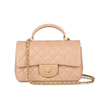 CHANEL Classic Flap CF Lambskin Lipstick Bag Handbag Shoulder Bag Crossbody Bag Mini Women's Nude Pink