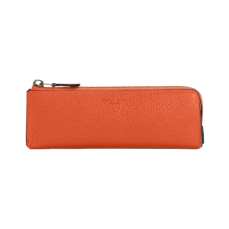 COACH Organizational Case Pebbled Leather Coin Purse Clutch Small Size Women's Orange-0
