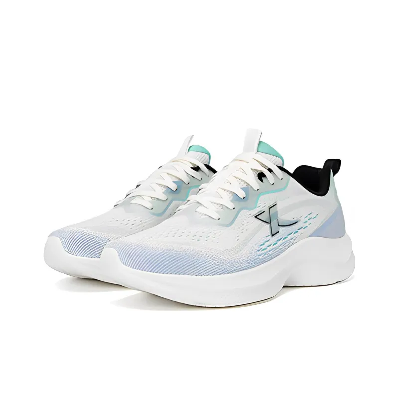 XTEP Cushioned Slip Resistant Abrasion Resistant Low Top Running Shoes Men's White Green Blue-2