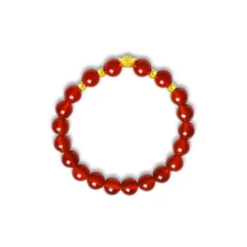 CHOW TAI FOOK Elegant Fu Character Gold Ingot, Gold Fortune Bead # Good Luck Chalcedony Fixed Price Bracelets Unisex