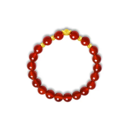 CHOW TAI FOOK Elegant Fu Character Gold Ingot, Gold Fortune Bead # Good Luck Chalcedony Fixed Price Bracelets Unisex