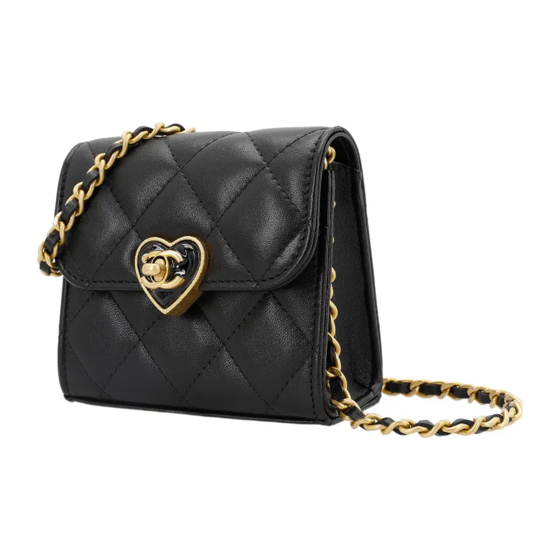CHANEL Lambskin One Shoulder Handheld Crossbody Bag Women's Black-1