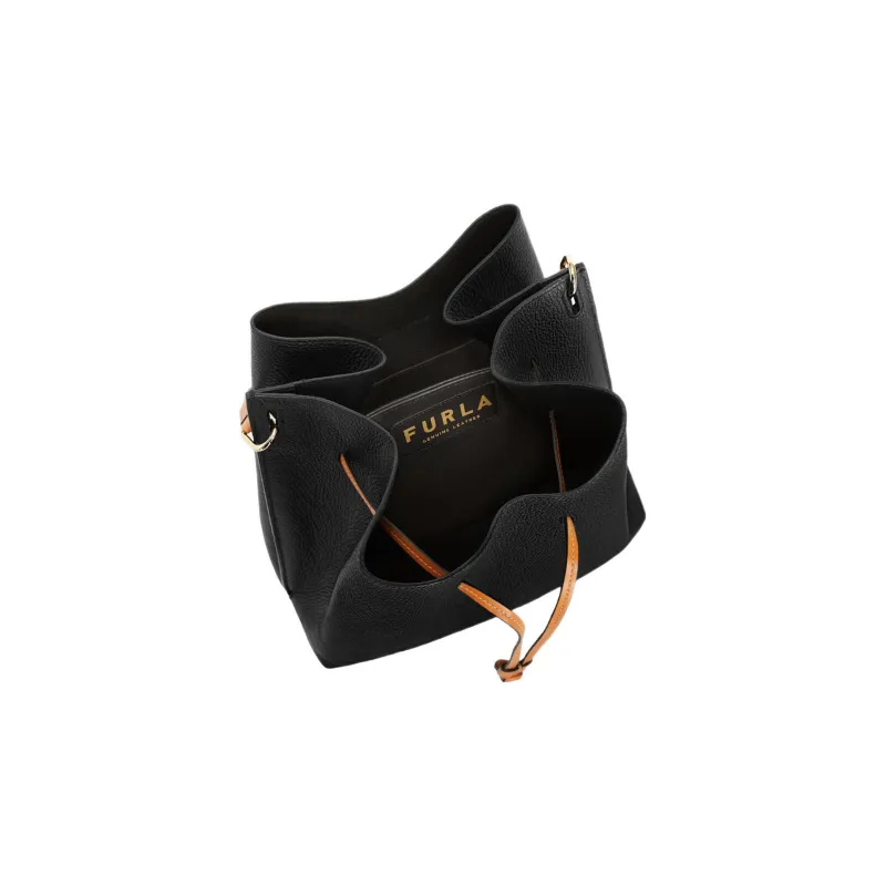 Furla Gioia Grained Calfskin Bucket Bags Shoulder Bag Crossbody Bag Small Size Women's Black-3