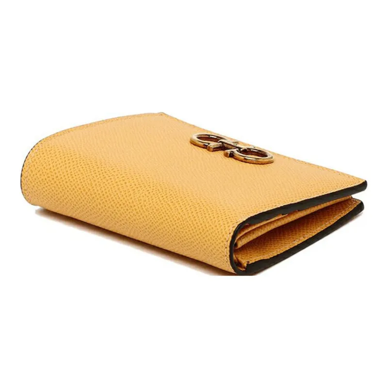 FERRAGAMO GANCINI Stamped Calfskin Wallet Small Size Women's Yellow-3