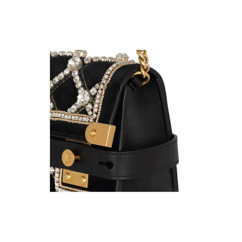 BALMAIN B-BUZZ Cow Leather One Shoulder Crossbody Clutches Women's Black-5