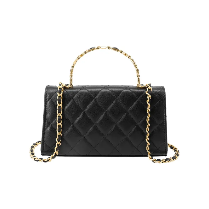 CHANEL Gold Metal With Lambskin Kelly Bag, Shoulder Bag, Crossbody Handbag Tubas Women's Black-2