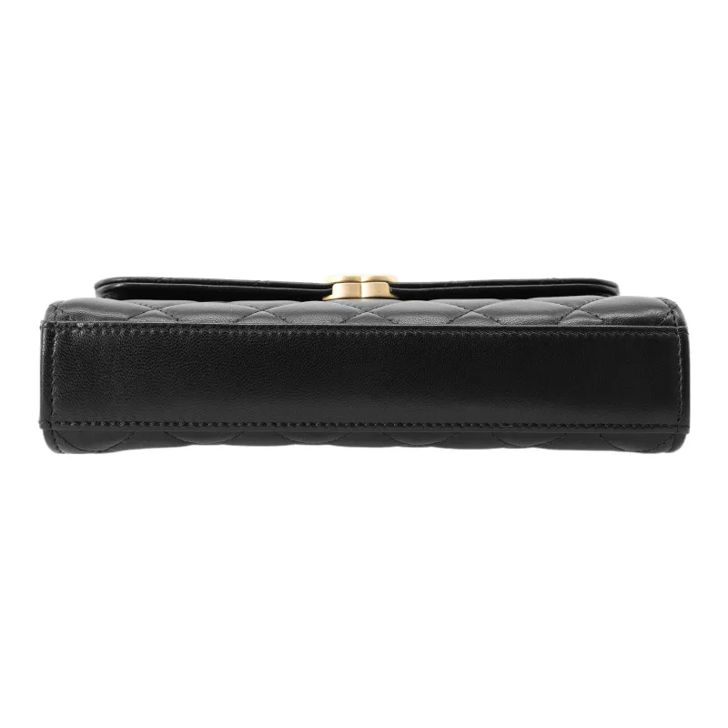 CHANEL Gold Metal With Lambskin Kelly Bag, Shoulder Bag, Crossbody Handbag Tubas Women's Black-3