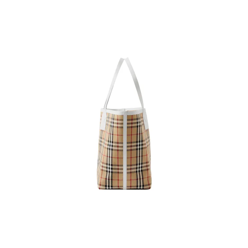 Burberry Cotton With Calfskin Trim Tote Bag, Shopping Bag, Handbag Tubas Women's Archive Beige/White-2