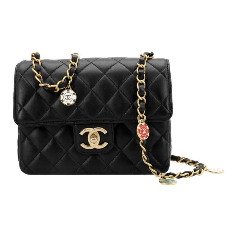 CHANEL Lambskin Chain Bag, Crossbody Bag, Shoulder Bag Women's Black-0