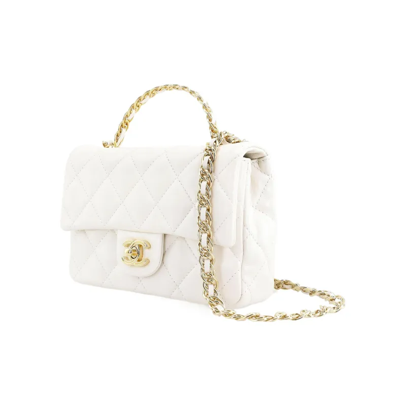 CHANEL Bright Lambskin Flap Bag, Shoulder Bag, Crossbody Bag, Handbag Regular Women's White-1