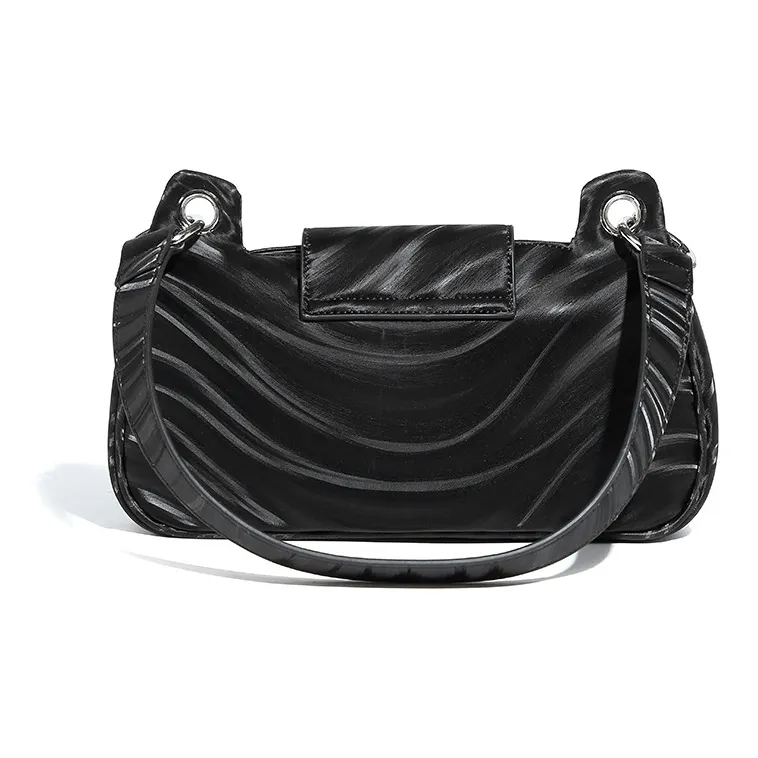 HAWA PU Shoulder Bag Baguette Bag Shoulder Bag Small Size Women's Black/Silver-3
