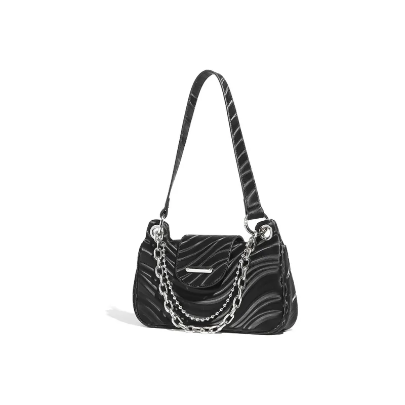 HAWA PU Shoulder Bag Baguette Bag Shoulder Bag Small Size Women's Black/Silver-1