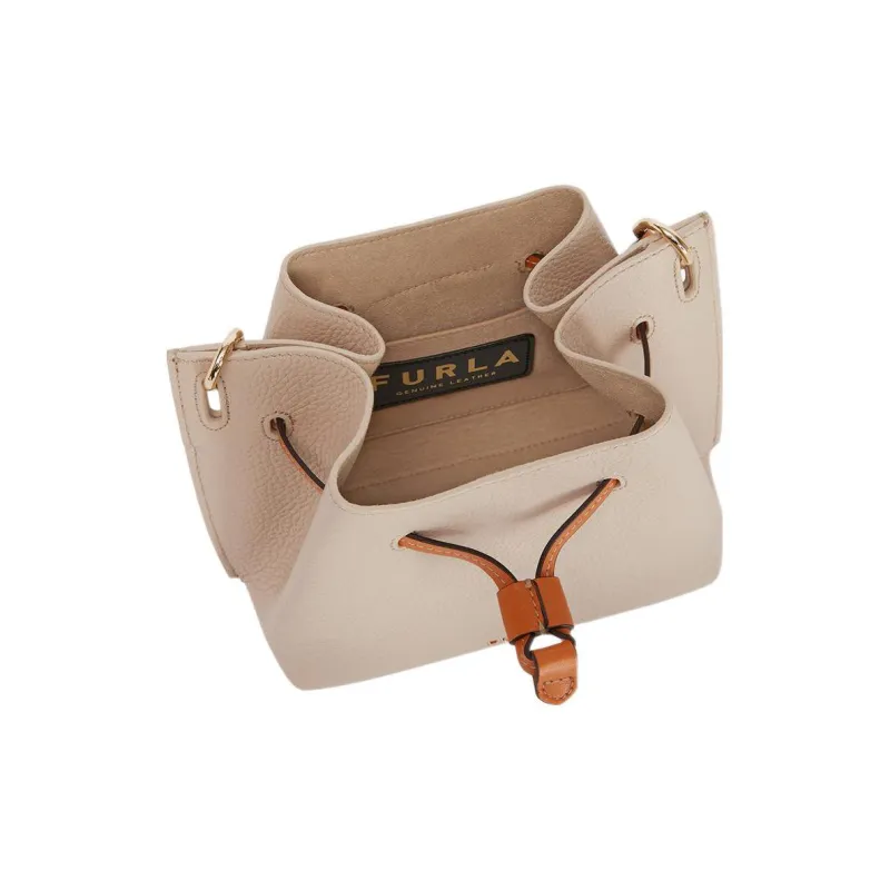 Furla Gioia Grained Calfskin Bucket Bags Shoulder Bag Crossbody Bag Mini Women's Beige-3