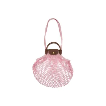 LONGCHAMP Le Pliage Filet Cotton With Cow Leather Trim Shoulder Bag Crossbody Bag Handbag Women's Pink