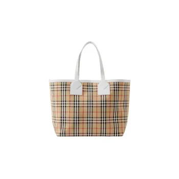 Burberry Cotton With Calfskin Trim Tote Bag, Shopping Bag, Handbag Tubas Women's Archive Beige/White