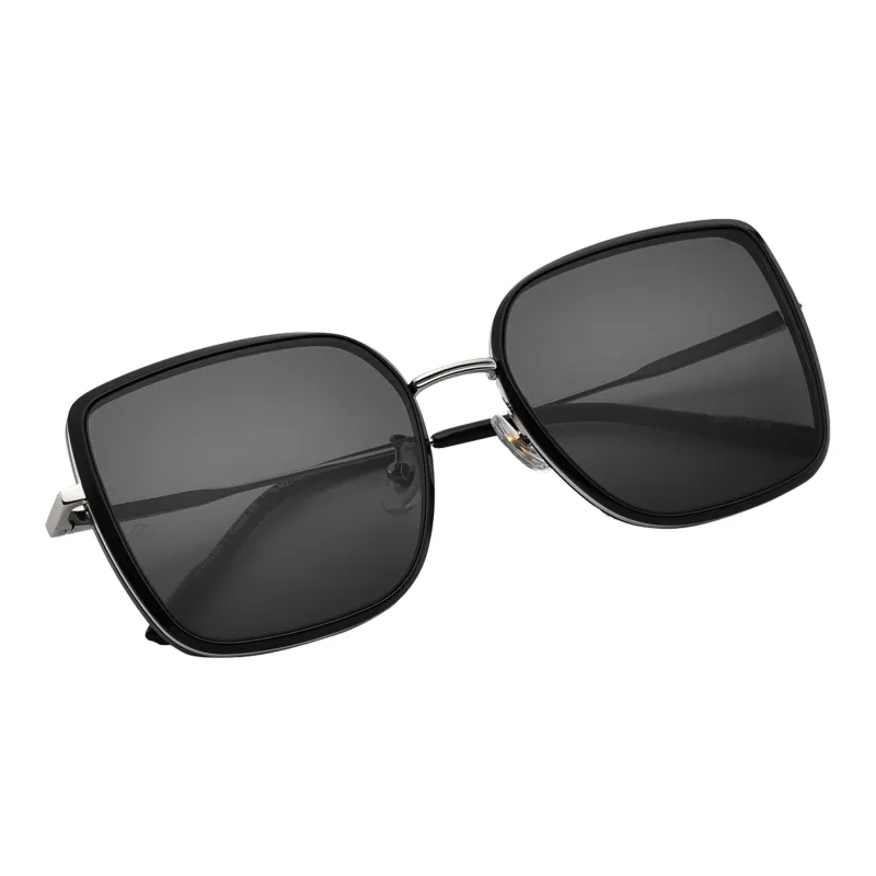 Sijue TR/Memory Plastic Square Sunglasses Unisex Black-2