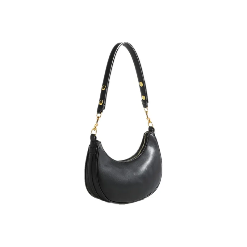 NOMK PU Crescent Bag, Small Square Bag, Shoulder Bag, Saddle Bag, Shoulder Bag Regular Women's Black/Brown-7