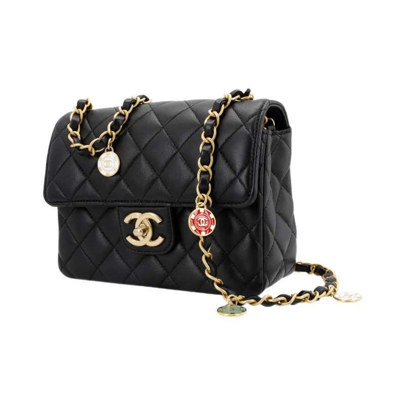 CHANEL Lambskin Chain Bag, Crossbody Bag, Shoulder Bag Women's Black-1