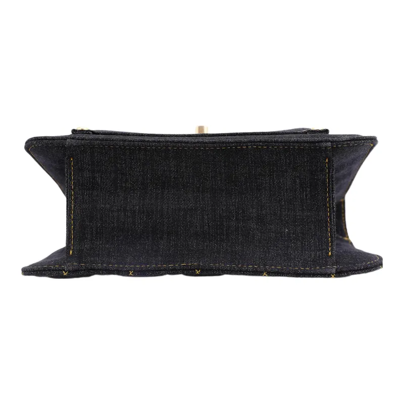 CHANEL Denim Messenger Bag Shoulder Bag Crossbody Bag Medium Size Women's Washable Denim Black Gray-3