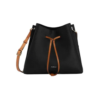 Furla Gioia Grained Calfskin Bucket Bags Shoulder Bag Crossbody Bag Small Size Women's Black