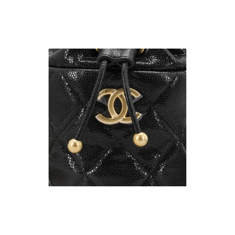 CHANEL 22A Early Autumn Grain Embossed Cow Leather Bucket Bag Crossbody Bag Mini Women's White/Black-9