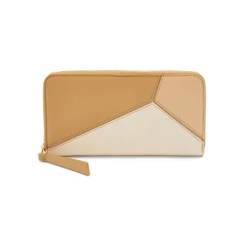 LOEWE Puzzle Calfskin Wallet Women's Beige/Taupe/Gold