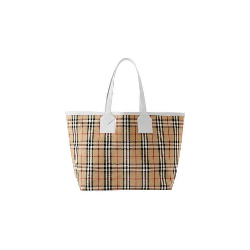 Burberry Cotton With Calfskin Trim Tote Bag, Shopping Bag, Handbag Tubas Women's Archive Beige/White-3