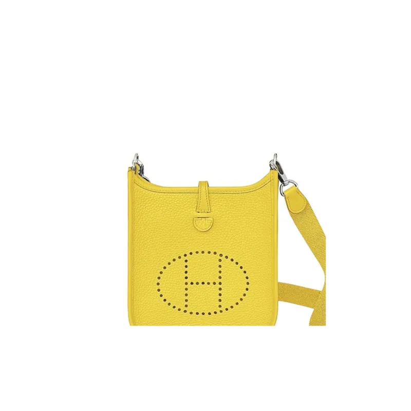 HERMES Clemence Leather Canvas Crossbody Bag Shoulder Bag Women's Lemon-4
