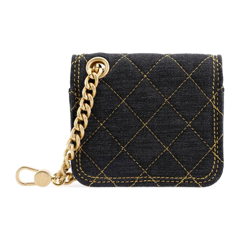 CHANEL Denim Earphone Case Charm Coin Purse Women's Black-2