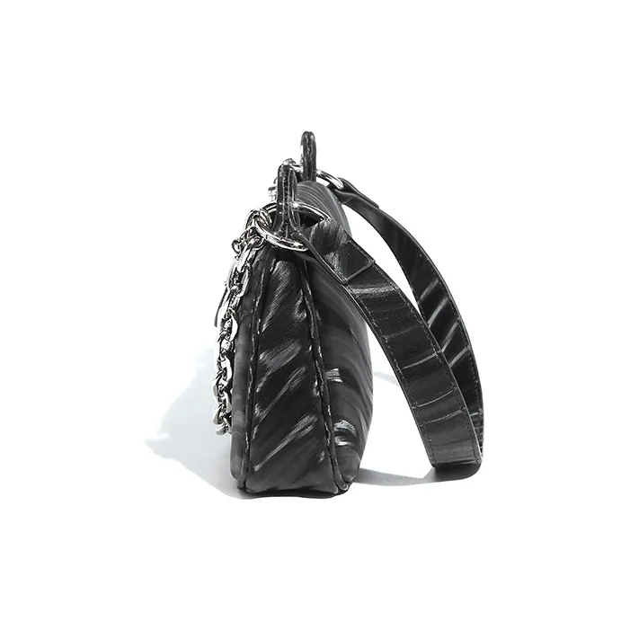 HAWA PU Shoulder Bag Baguette Bag Shoulder Bag Small Size Women's Black/Silver-2