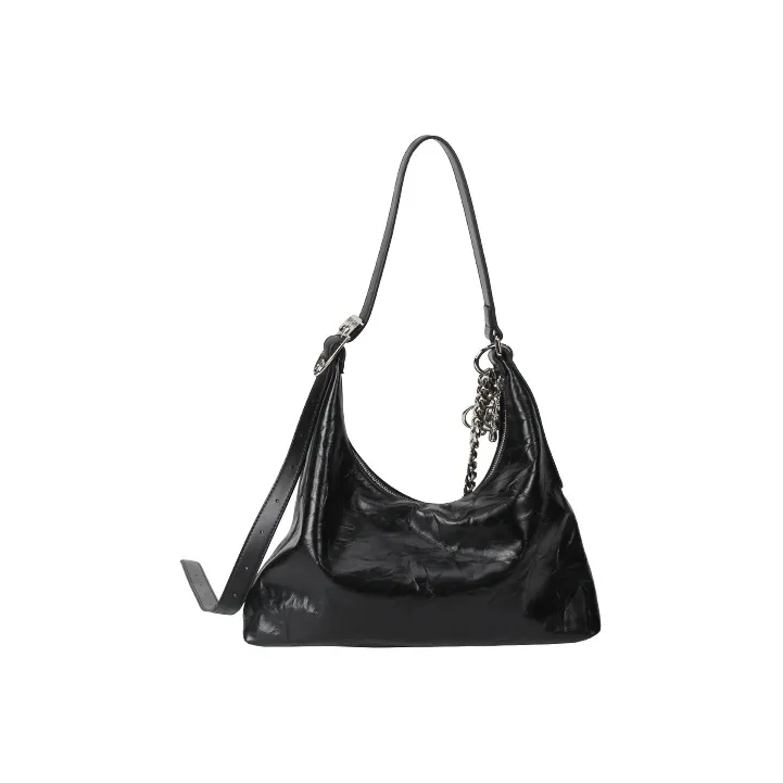 YOCAMU Cow Leather Shoulder Bag Crossbody Bag Large Size Unisex Black/White-1