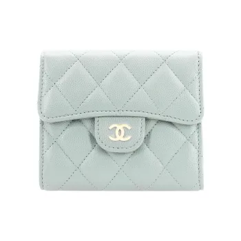 CHANEL Classic Flap CF Shiny Calfskin Wallet Small Size Women's Gray Green
