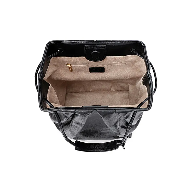 FION Cow Leather Genuine Leather Dome Bag Shoulder Bag Women's Black-2