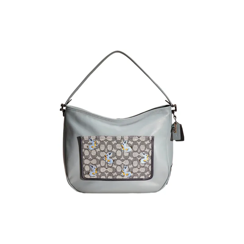 COACH Hobo Leather Hobo Bag Shoulder Bag Tubas Women's Light Blue-0