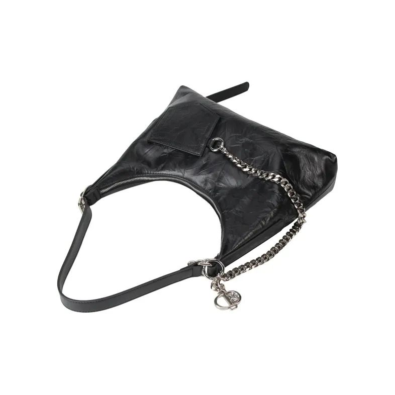 YOCAMU Cow Leather Shoulder Bag Crossbody Bag Large Size Unisex Black/White-4