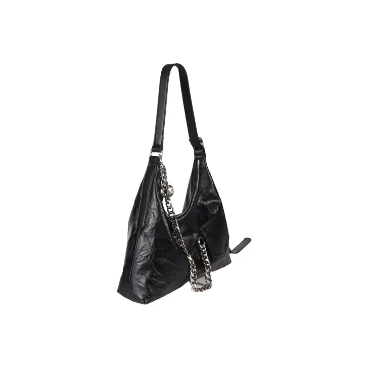 YOCAMU Cow Leather Shoulder Bag Crossbody Bag Large Size Unisex Black/White-2