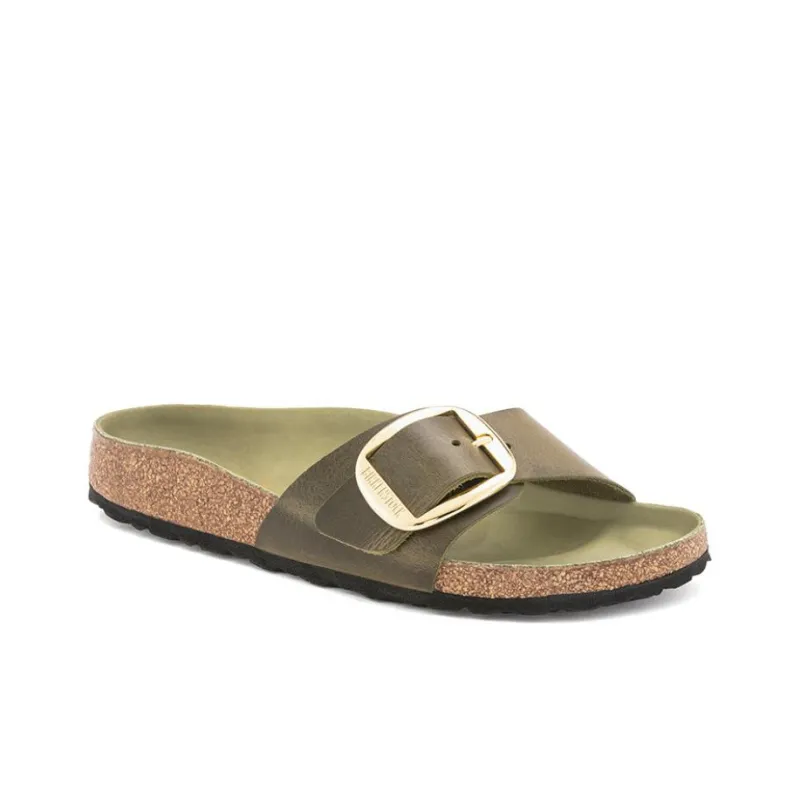 Birkenstock Madrid Big Buckle Natural Leather Oiled Narrow Fit Sandals 'Olive And Green'-1