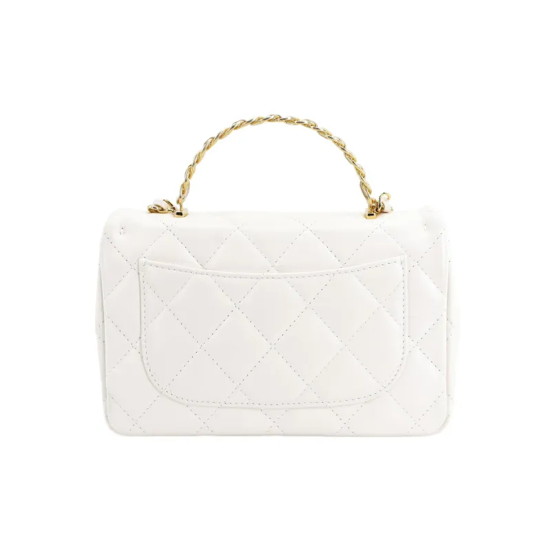 CHANEL Bright Lambskin Flap Bag, Shoulder Bag, Crossbody Bag, Handbag Regular Women's White-2