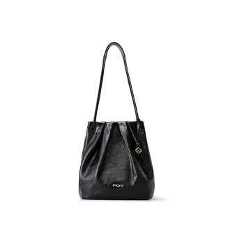 FION Cow Leather Genuine Leather Dome Bag Shoulder Bag Women's Black