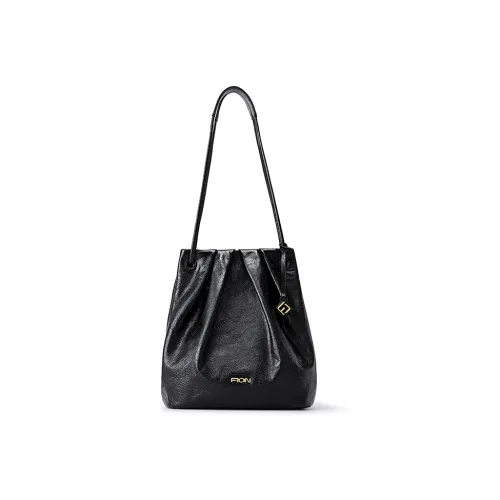 FION Cow Leather Genuine Leather Dome Bag Shoulder Bag Women's Black