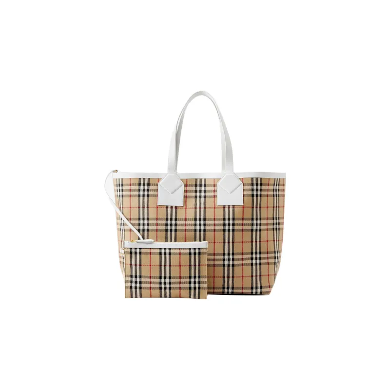 Burberry Cotton With Calfskin Trim Tote Bag, Shopping Bag, Handbag Tubas Women's Archive Beige/White-1