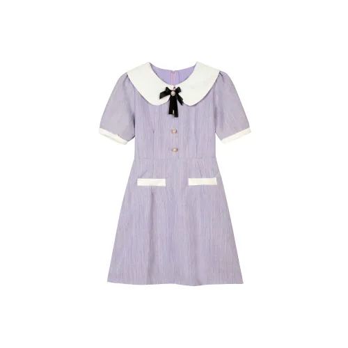 HUULOB Short-Sleeved Dresses Women's Violet