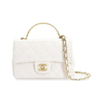 CHANEL Bright Lambskin Flap Bag, Shoulder Bag, Crossbody Bag, Handbag Regular Women's White