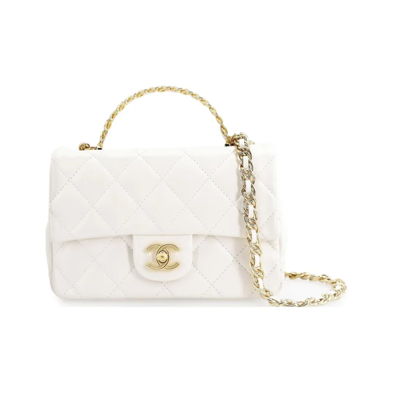 CHANEL Bright Lambskin Flap Bag, Shoulder Bag, Crossbody Bag, Handbag Regular Women's White-0