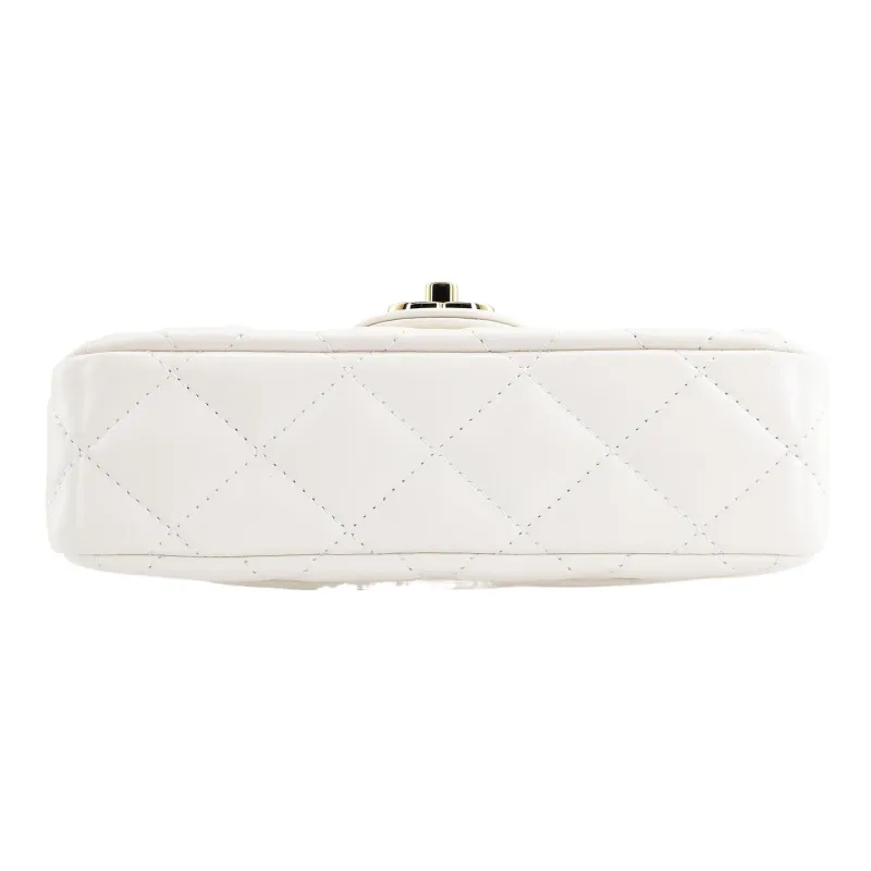 CHANEL Bright Lambskin Flap Bag, Shoulder Bag, Crossbody Bag, Handbag Regular Women's White-3